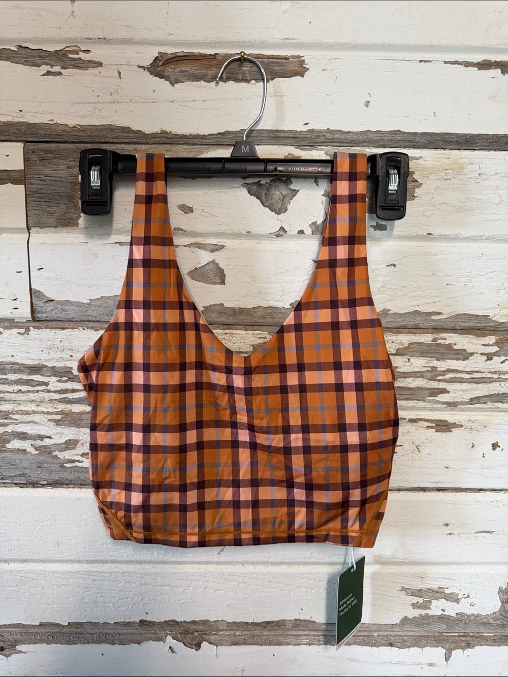 HALARA Orange and Brown Plaid Crop Top